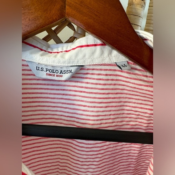 US POLO Red and White Stripes Button Down Shirt / Tunic - Picture 4 of 11